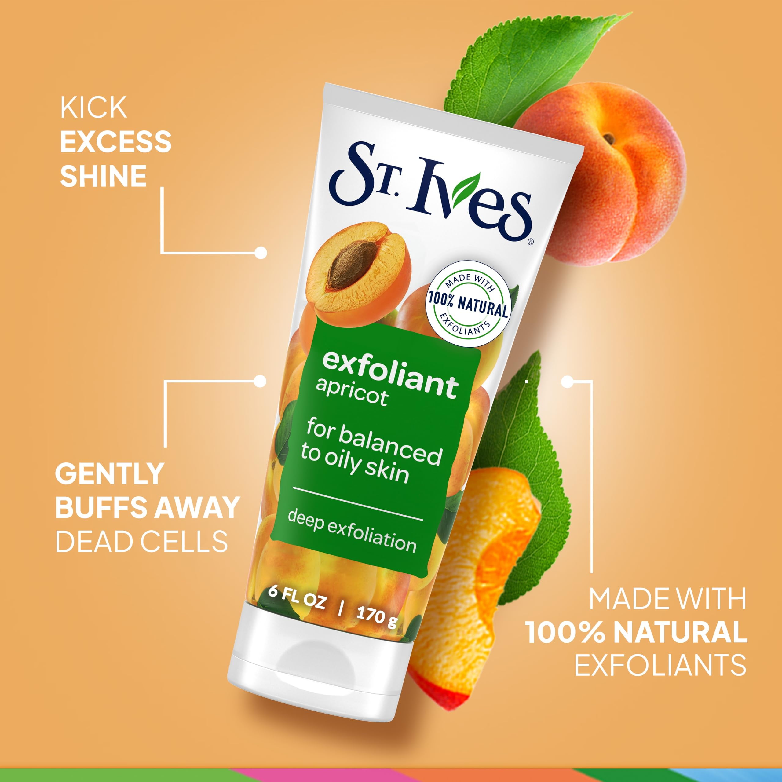 St. Ives Fresh Skin Apricot Face Scrub, Deep Exfoliator Skin Care for Clean, Glowing Skin, Oil-free Facial Scrub Made with 100% Natural Exfoliants, 6 oz, 4 Pack