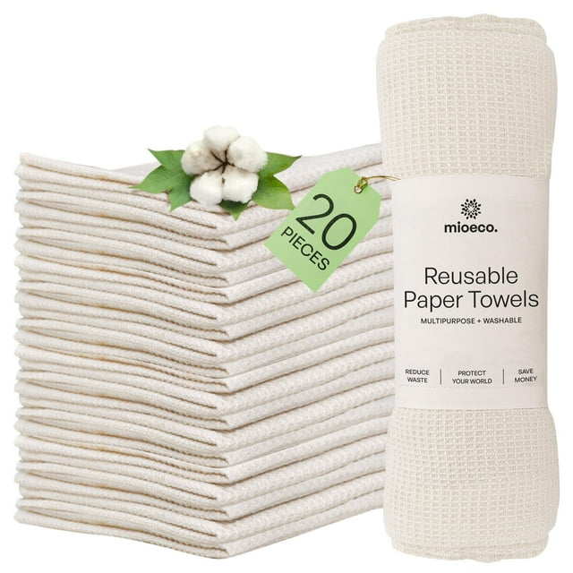 Paquete de 20 toallas de papel reutilizables de algodón orgánico lavable