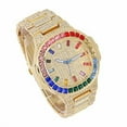 thumbnail image 2 of Charles Raymond Iced Out Mens Color on Blast Watch Single or Combo Sets with Blinged Out Bracelets Set. Iced Out Colourful Rainbow Flame Collection (ST10376 Gold), 2 of 3