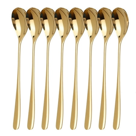 

wendunide kitchen gadgets 8 Pieces Long Handle Ice Scoop Coffee Cold Drink Mixing Spoon Ice Cream Spoon Gold