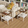 thumbnail image 2 of Tcbosik Side Tables Set of 2, End Table with Tempered Glass Top, 2-Tier Nightstand with Storage Shelf for Living Room, Bedroom, Easy Assembly, Brown & White, 2 of 8