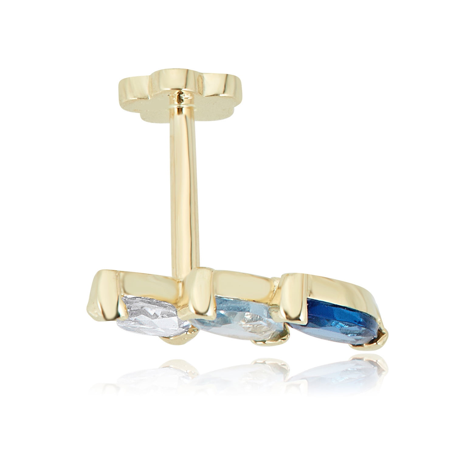AVORA 14K Yellow Gold Multi-Color Marquise Simulated Diamond CZ   Cartilage Piercing Flat Back Earring Body Jewelry (18 Gauge)
