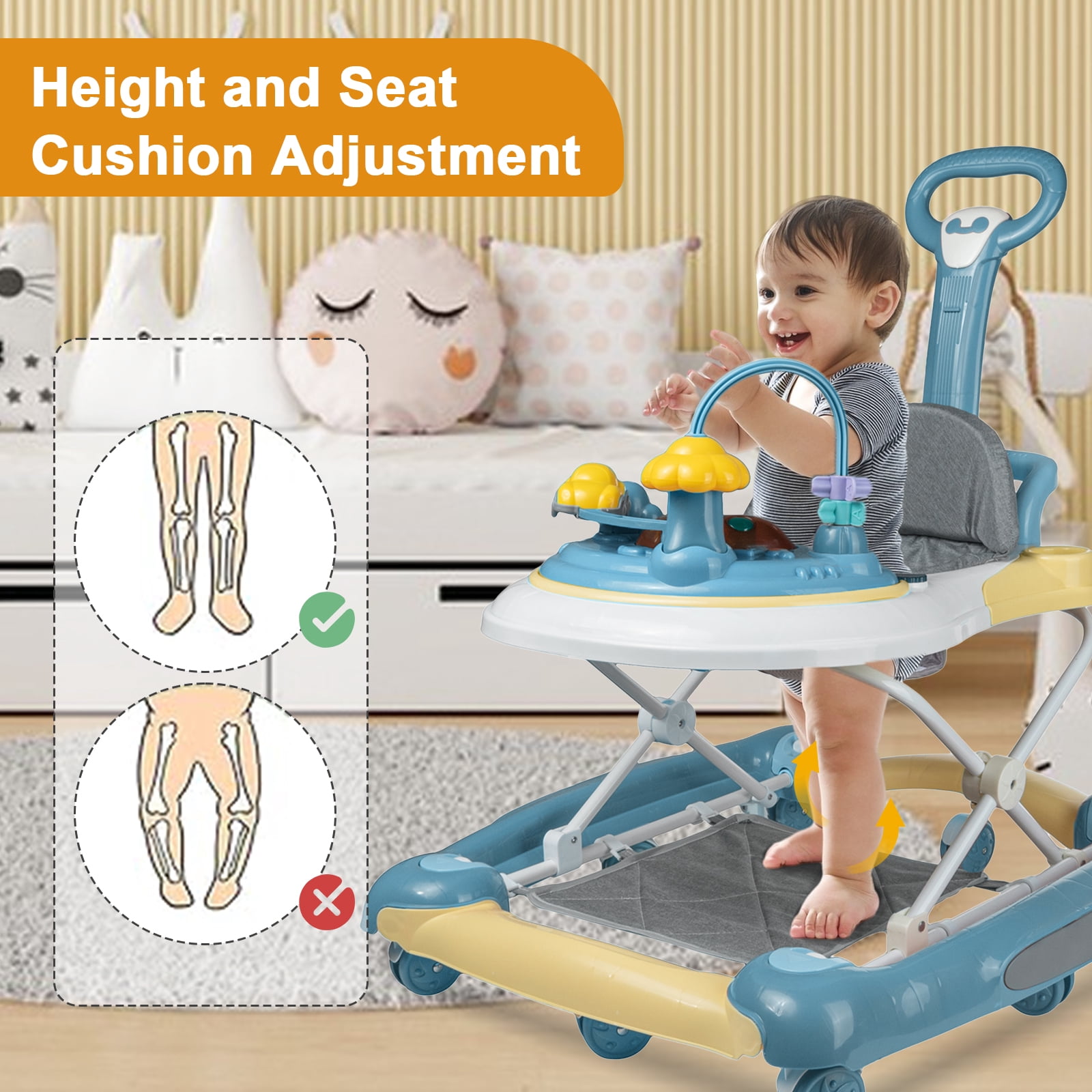 EONROACOO 5-in-1 Baby Walker for Boys Girls, Adjustable Infant Walkers with Wheels(Green)