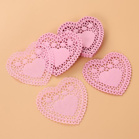 CIMAXIC Paper Doilies Heart Shaped Pink Lace for Cake Decoration 250Pcs