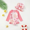 thumbnail image 2 of REDARER Girls Swimwear Long Sleeve Rash Guard Sun Bathing Suit with Hat for Baby Beach Summer,Girls Swimsuit,9-12 Months, 2 of 3