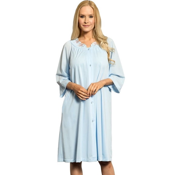 Shadowline Women's Long Sleeve Button Down Robe-Bluebell-Large - 77280