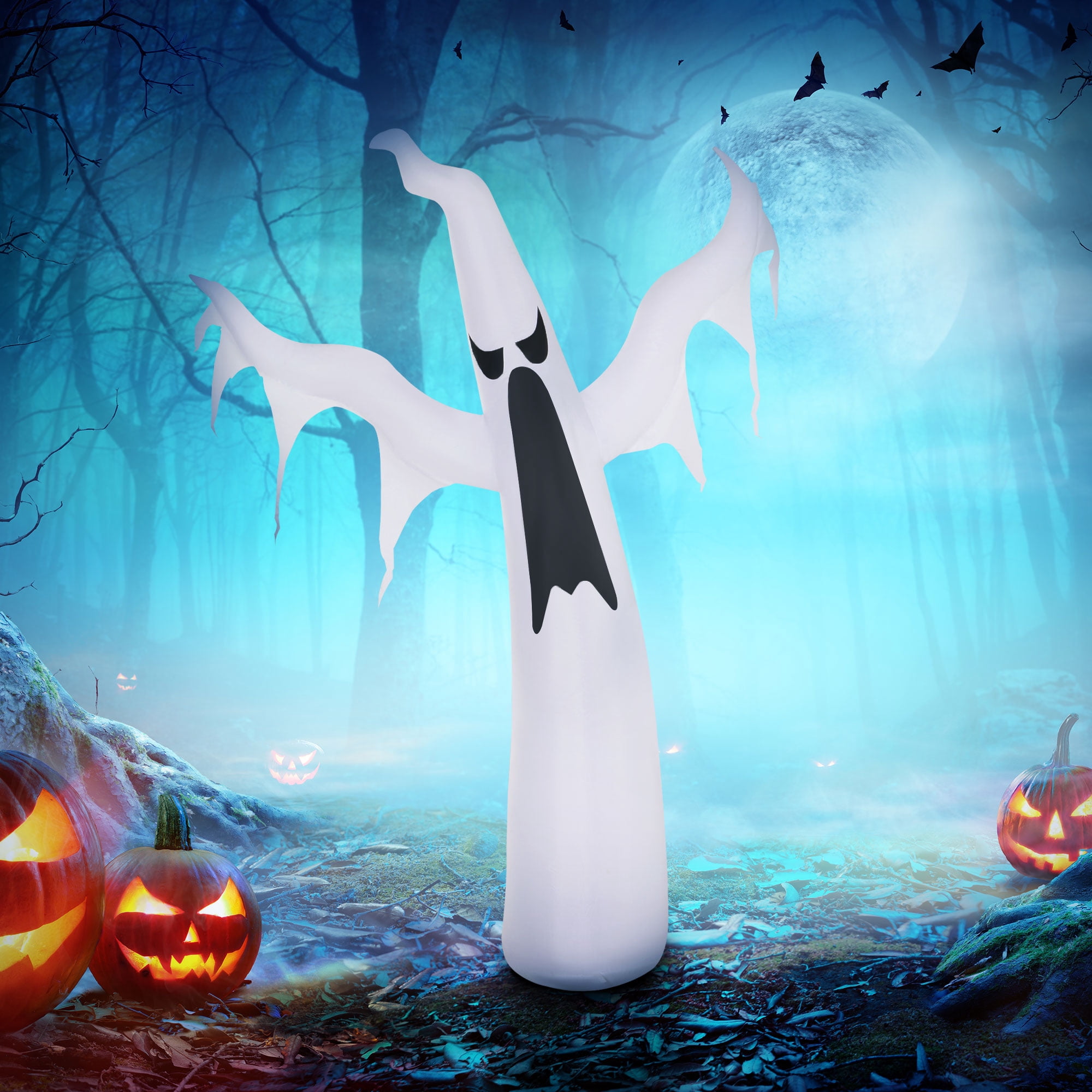 Alvantor Inflatables Halloween Ghost Decorations 6" Blow Up Display with LED Light for Garden, Lawn White