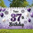 thumbnail image 6 of Purple Theme 37th Birthday Banner White Balloons Display Firework Design Star Pattern Birthday Party Backdrop for 37th Birthday Party Adult Birthday Celebration Indoor Decoration, 6 of 9