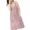 thumbnail image 2 of Women's Spaghetti Strap Sleeveless Terry Bath Dress High Absorbent Dual Side Pockets for Bathroom Shower Indoor Lounging Pink Free Size, 2 of 7