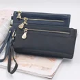 thumbnail image 5 of Cartera de cuero pulido opaco de gran capacidad para mujer, bolso de mano con doble cremallera, monedero para teléfono, tarjetero, billetera multibolsillo, 5 of 5