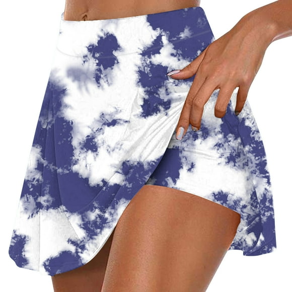 AherBiu 2 in 1 Yoga Skirts for Women High Waisted A-Line Skorts Tie-Dye Sportswear Tennis Mini Skirt