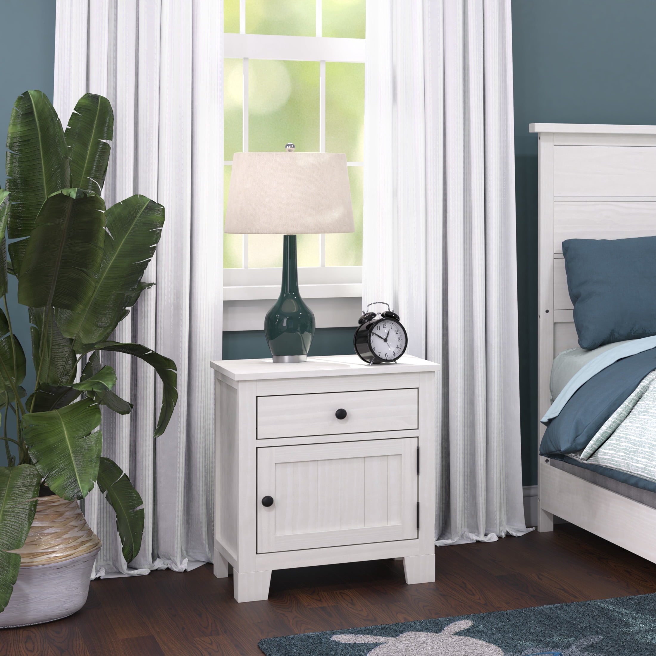 Child Craft Rockport Nightstand with Drawer & Cabinet Storage, Pine Wood Construction, Eggshell