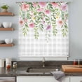 thumbnail image 4 of Colorful Flowers Semi Sheer Curtains Drapes for Living Room,Bedroom,French Doors Window 45 Inches Long,Spring Floral Leaves Botanical Gray Plaid Rod Pocket Chiffon Curtain Voile Drapery Panel, 4 of 8