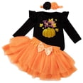 thumbnail image 3 of ibiyuan Halloween Toddler Girl Outfits Flutter Sleeve Bow Pumpkin Baby Girls Clothing Tulle Tutu Skirt Romper Dress with Headband Halloween Dresses for Girls, 3 of 6