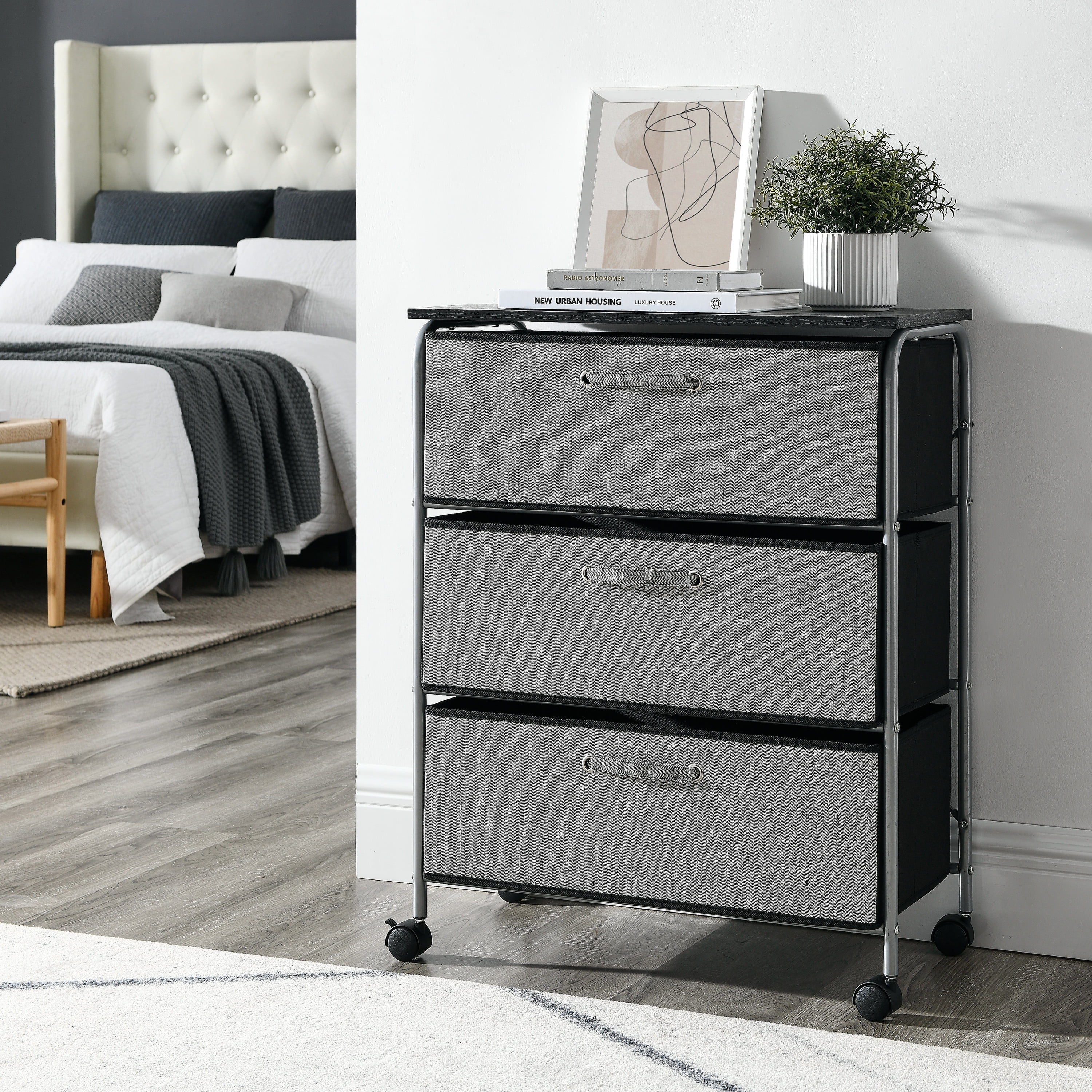 BTMWAY Fabric Dresser for Bedroom, Modern Storage Dresser Tower Tall Chest Organizer Unit with