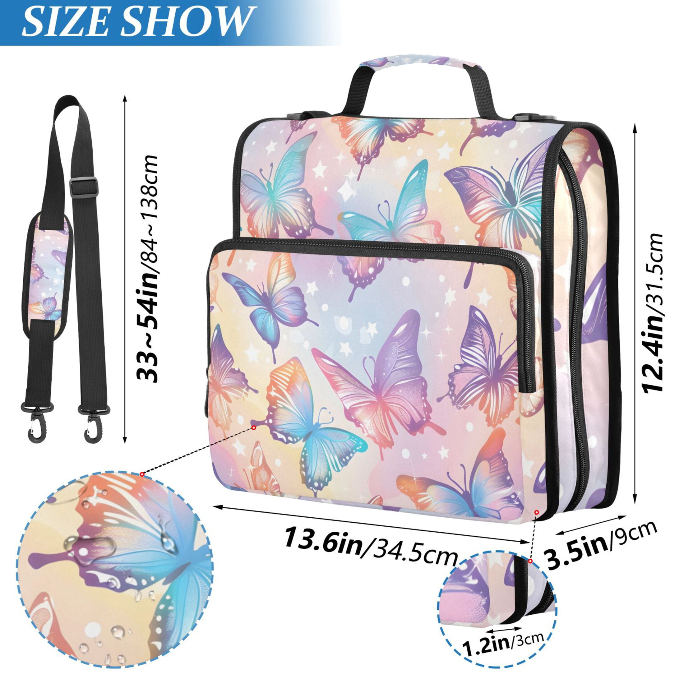 ALAZA Zipper Binder Butterfly and Stars 3 Ring Trapper Keeper File Folder Organizer Bag