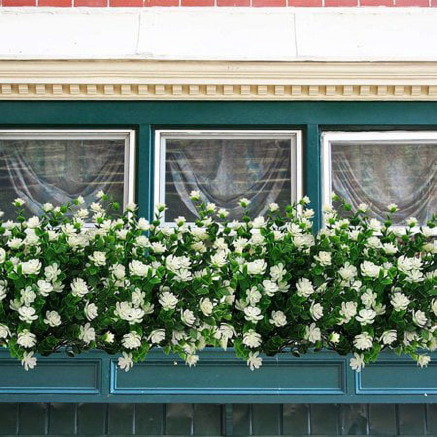 Morttic 12 Bundles Artificial Fake Flowers, Faux Outdoor Plastic Plants UV Resistant Shrubs Outside Indoor Decorations (White)