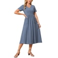 thumbnail image 4 of INSPIRE CHIC Women's Linen Dress Summer Short Sleeve V Neck Boho Sundress Casual Loose Flowy Beach Midi Dresses S Dusty Blue, 4 of 6