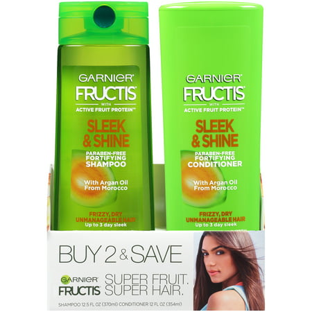 Garnier Fructis Sleek & Shine Shampoo & Conditioner 2 Pack, Frizzy, Dry, Unmanageable Hair, 2