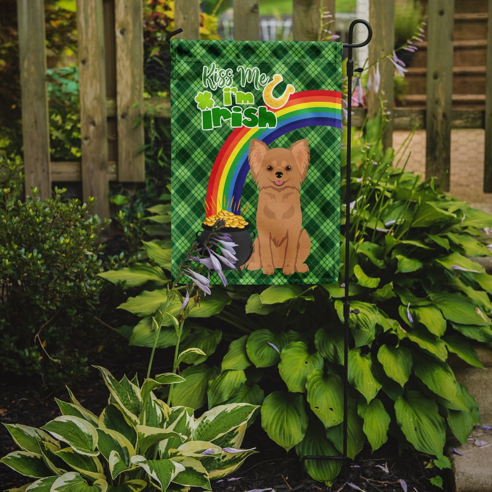 Longhaired Gold Chihuahua St. Patrick's Day Flag Garden Size 11.25 in x 15.5 in