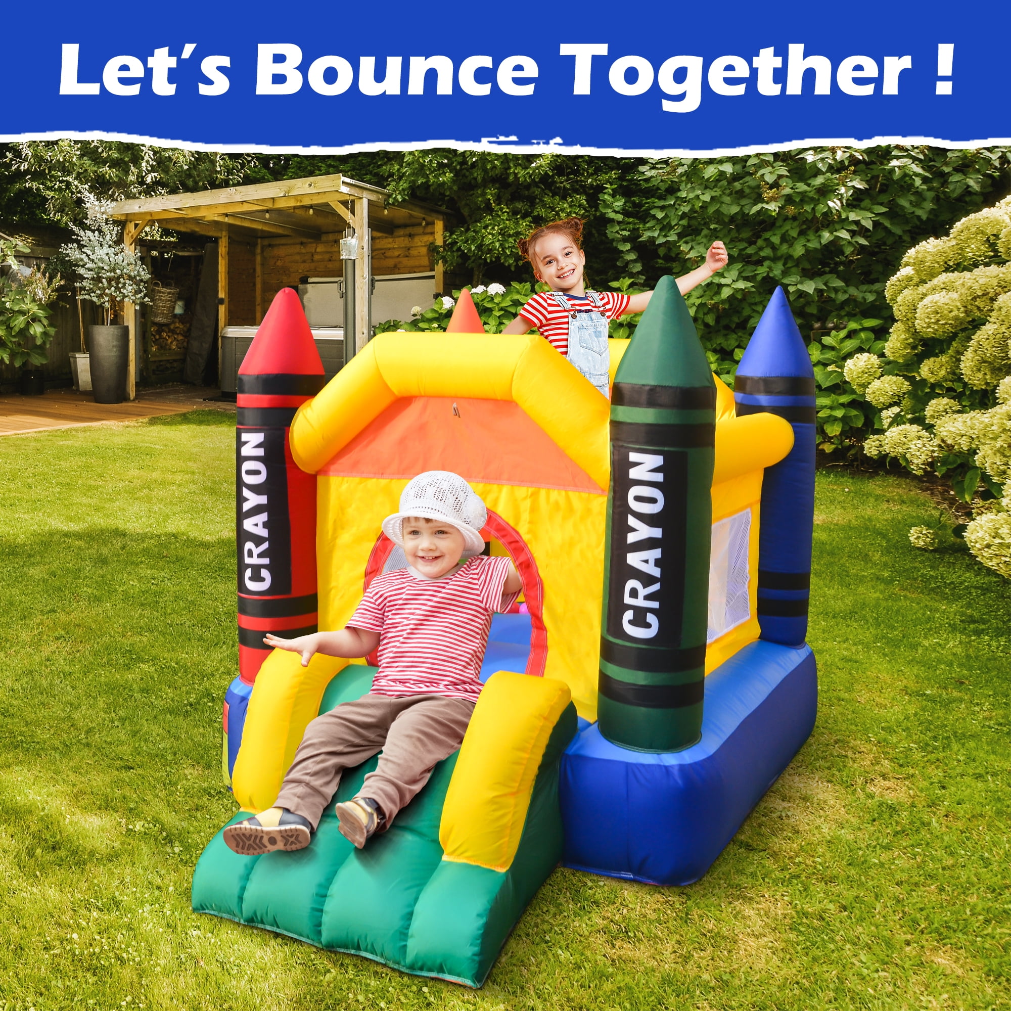 Dvreugde Bounce House 6x4.7x4.6ft Colorful Bouncy Castle with Slide & Blower Inflatable Bouncer