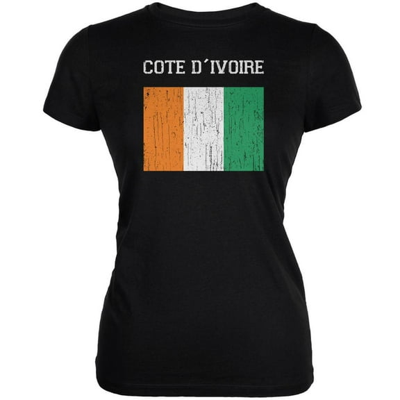 World Cup Distressed Flag Cote D'Ivoire Black Juniors Soft T-Shirt - Medium