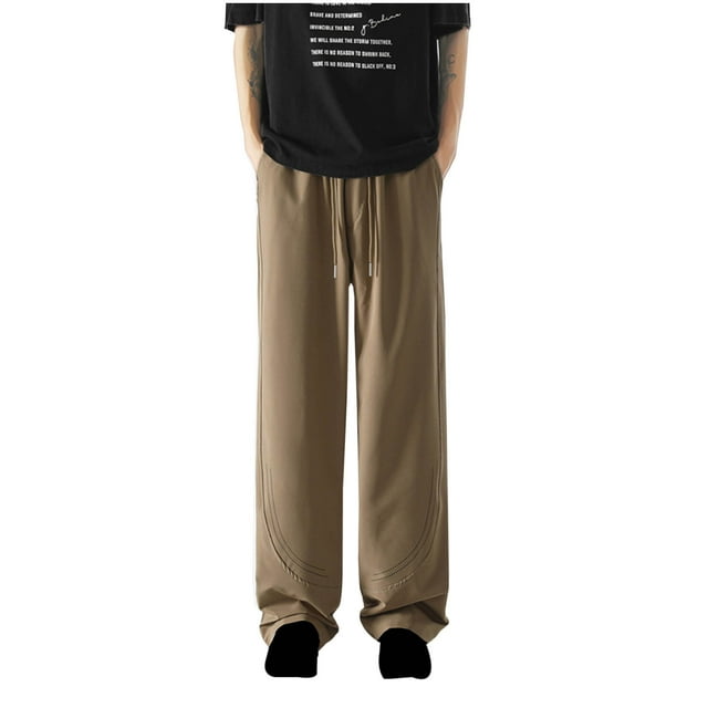 Pantalones cargo rectos de poliéster para hombre, con bolsillos y cordón, estampados empalmados