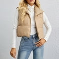 thumbnail image 4 of Baberdicy Puffer Vest Women's Standing Collar Vest Warm Slim Zipper Loose Sleeveless Jacket Womens Vest Khaki, 4 of 7
