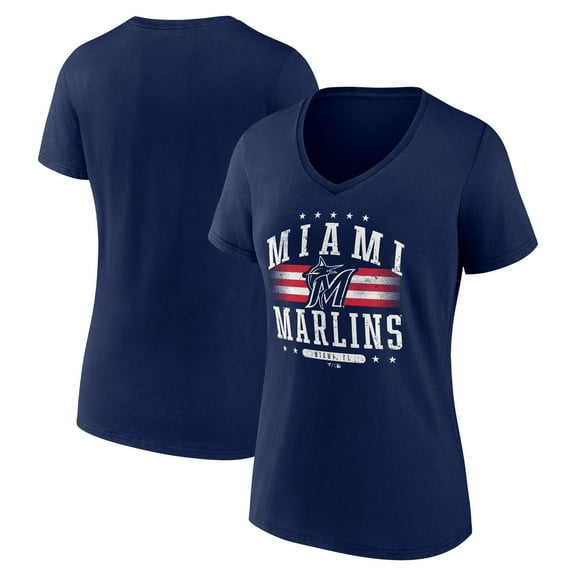Women's Navy Miami Marlins Americana Team V-Neck T-Shirt
