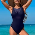 thumbnail image 4 of WREESH Women's Scoop Neck Mesh Swimwear - Full Coverages One Piece Bathing Suit Tummy Control Slim Swimsuit Navy, 4 of 7