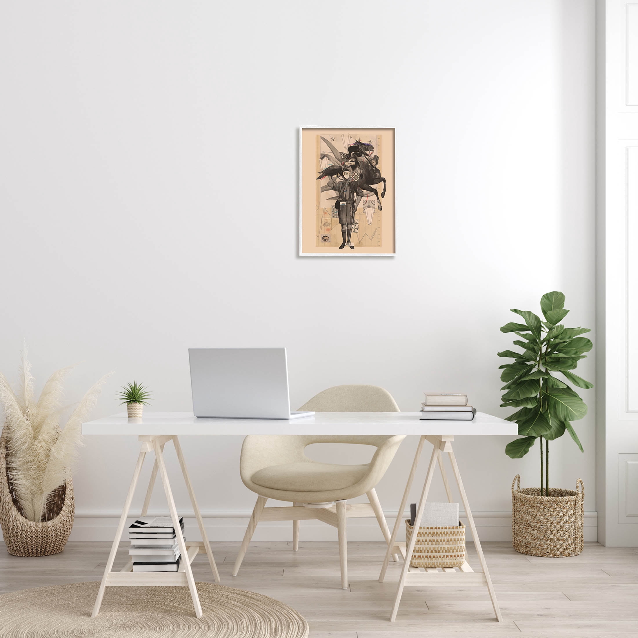 Stupell Industries Abstract Vintage Horse Text Collage Graphic Art White Framed Art Print Wall Art, Design by Matheus Lopes Castro