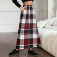 thumbnail image 4 of AKOEE Maxi Plaid Skirt Womens High Waist Flared Wool Blend Swing Long A-line Skirts with Pockets (L, Wine), 4 of 7