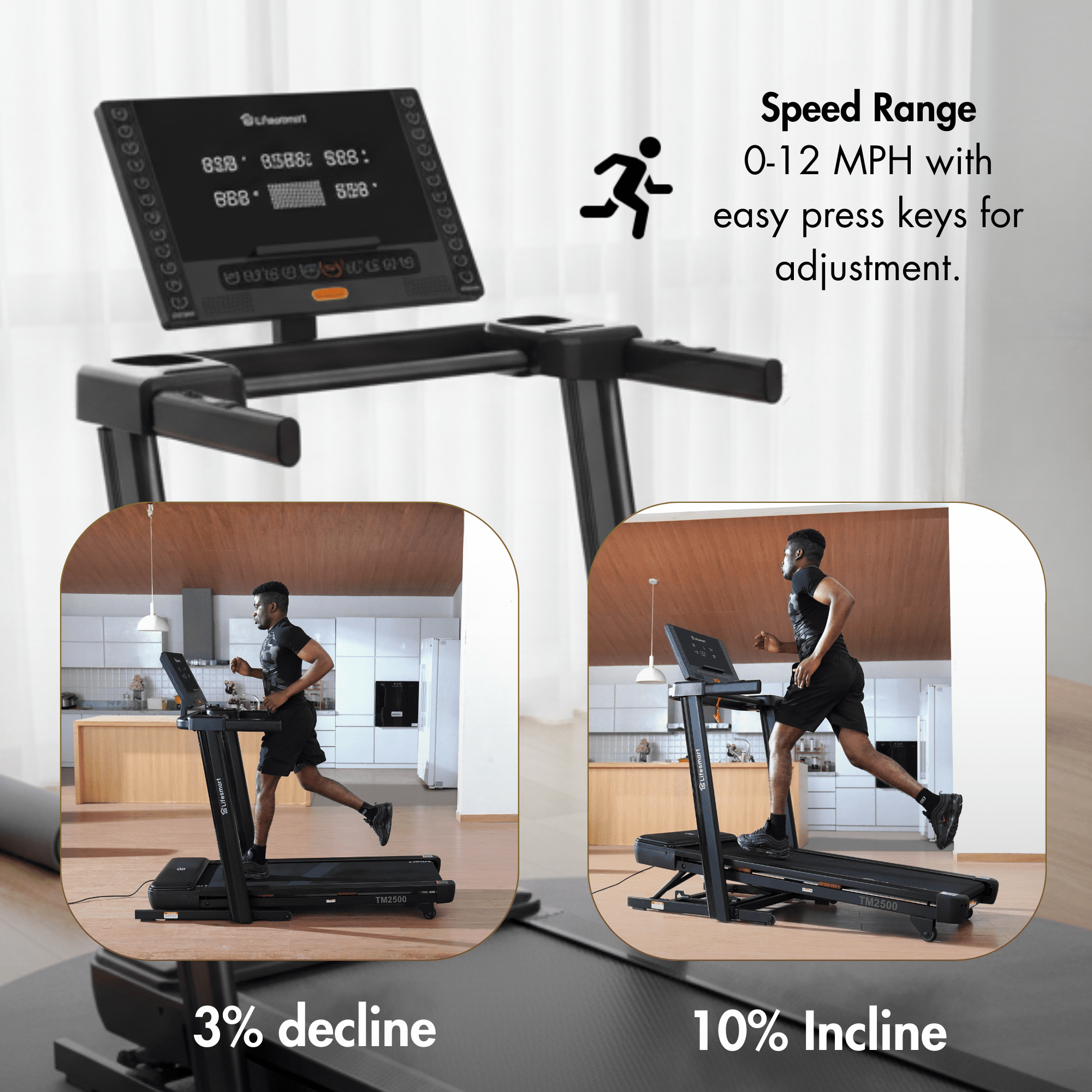 Lifesmart TM2500 PowerTouch Folding Treadmill for Home Gym with Brushless Motor Incline and Decline Compact Heavy Duty Treadmill with Bluetooth Speakers and Heart Rate Monitor