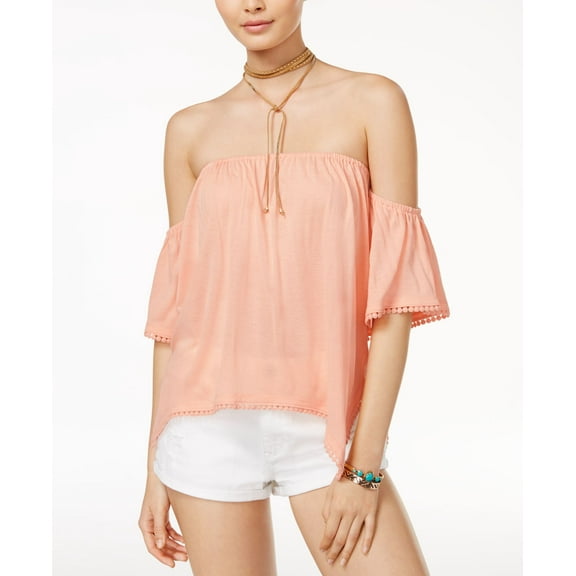 American Rag Juniors' Off-The-Shoulder Crop Top (Tropical Peach, L)