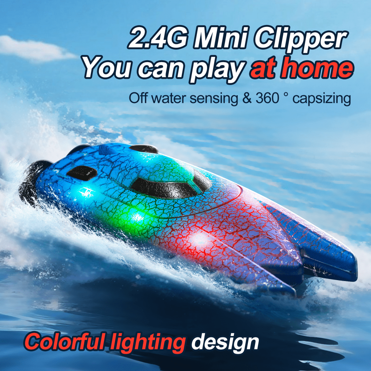Mini Remote Control Boat for Kids, Waterproof Electric Racing Boat with Lights for Pools Lake, Outdoor Water Toys for Adults Birthday Gifts(Blue)