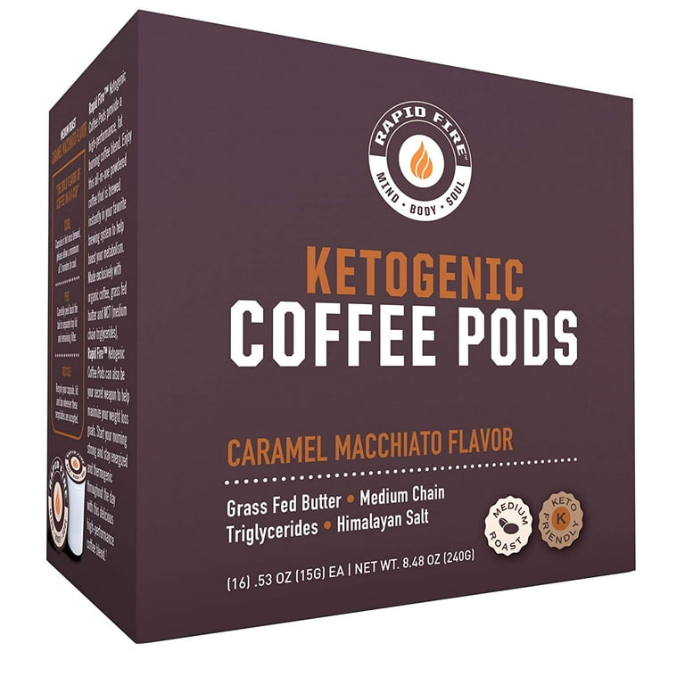  Rapidfire Caramel Macchiato Ketogenic High Performance Keto  Coffee Pods, Supports Energy & Metabolism, Weight Loss Diet, Single Serve K  Cup, Brown, 16 Count (Packaging May Vary) : Health & Household