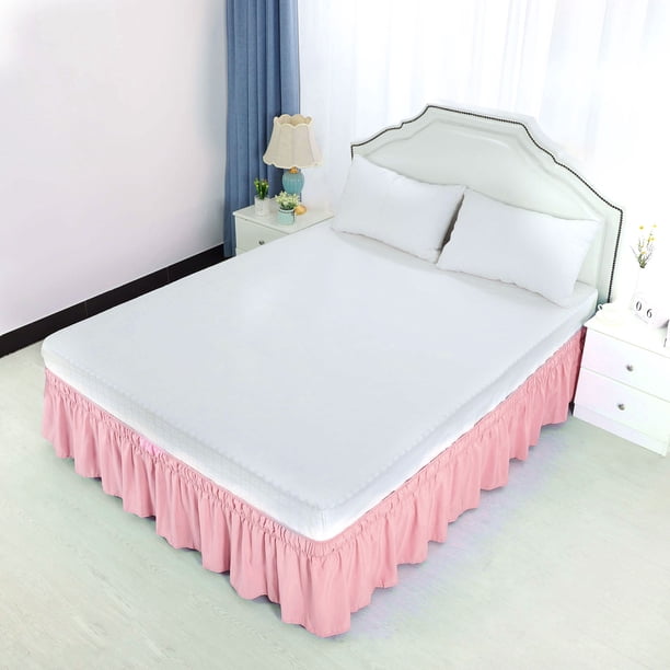 Falda de cama PiccoCasa de poliéster con volantes elásticos, Queen Rosa