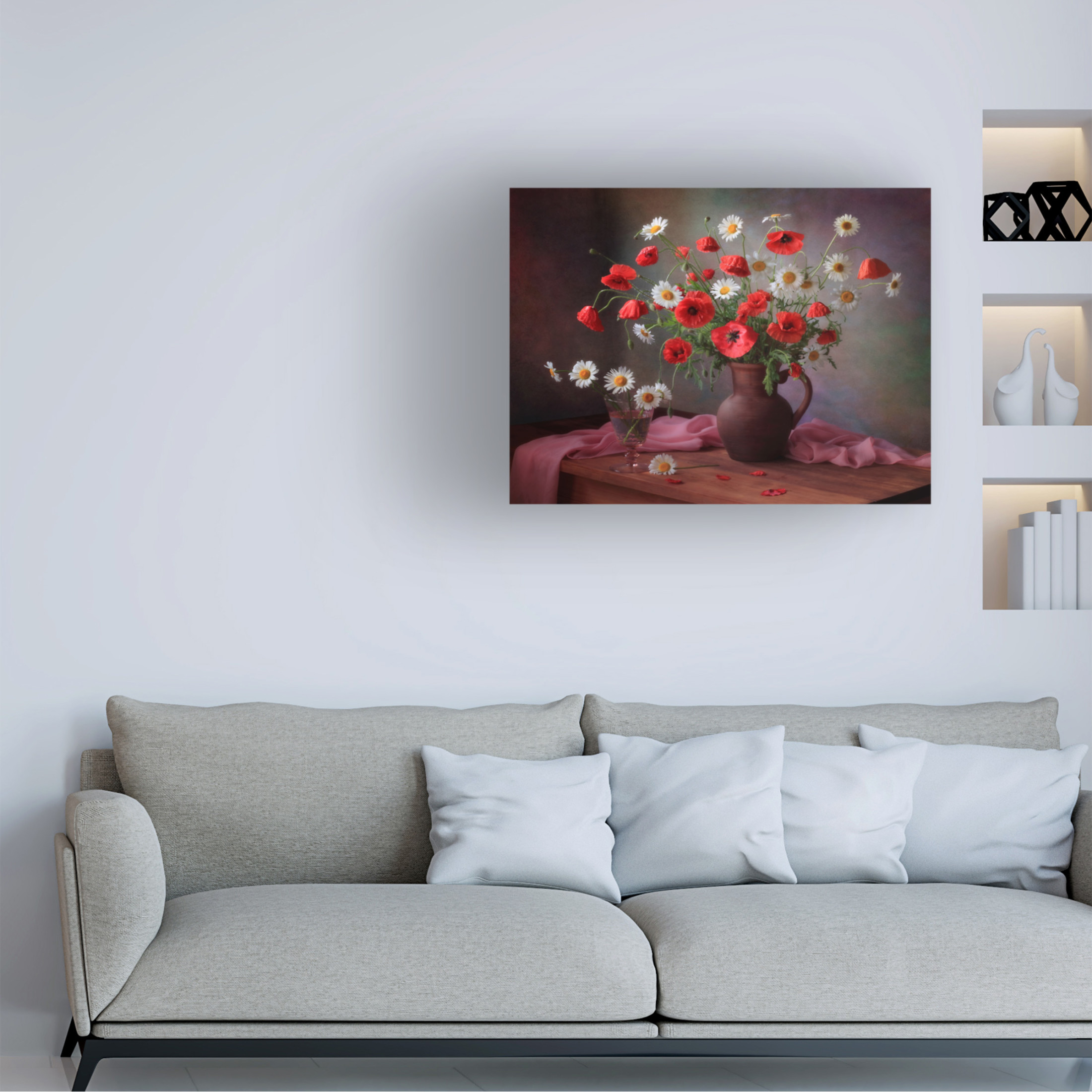 Canvas Wall Art - Tatyana Skorokhod 'Still Life With A Bouquet Of Poppies And Chamomile' Wall Art for Living Room, Bedroom, or Office Décor by Trademark Fine Art - 19 x 14 Inches