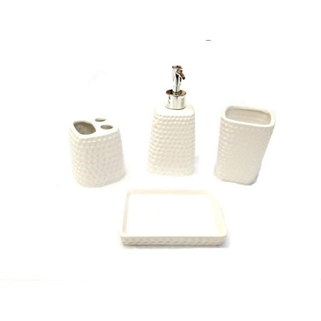 Empire Home Space Modern 4-Piece Bathroom Accessory Ceramic Set - Lotion Dispenser/Tumbler / Toothbrush Holder/Soap