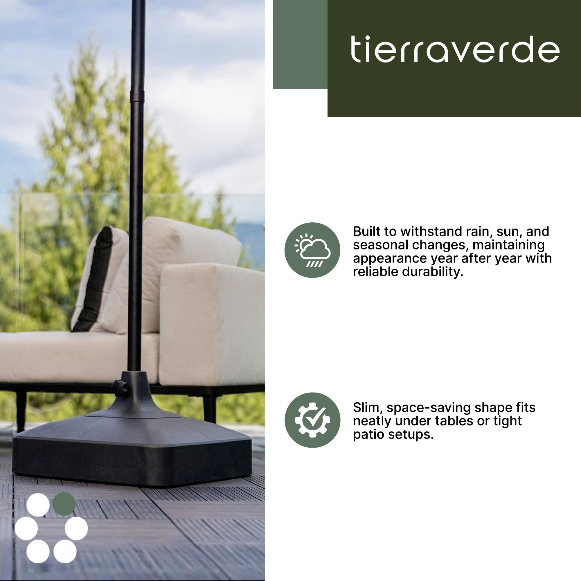 Tierra Verde 19.5" x 6.5" H Square Umbrella Base, Easy-Fill Weatherproof Stand, Black