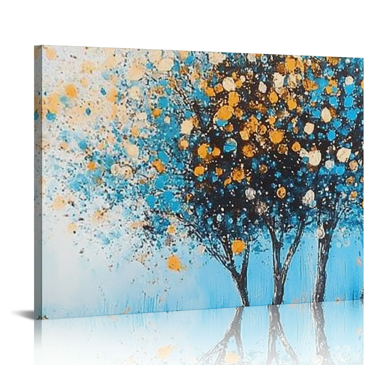 JRXY Tree Wall Art Teal Blue Nature Tree of Life Abstract Canvas