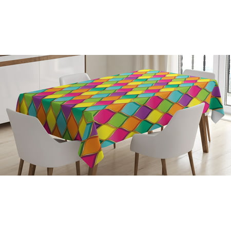 Geometric Tablecloth, Vivid Colored Stained Glass Style Pattern Wavy Lines Curves Oval Shapes Modern, Rectangular Table Cover for Dining Room Kitchen, 60 X 90 Inches, Multicolor, by Ambesonne