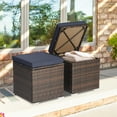 thumbnail image 3 of Costway 2PCS Patio Rattan Ottomans Seat Side Table Storage Box Footstool W/Cushions Navy, 3 of 9