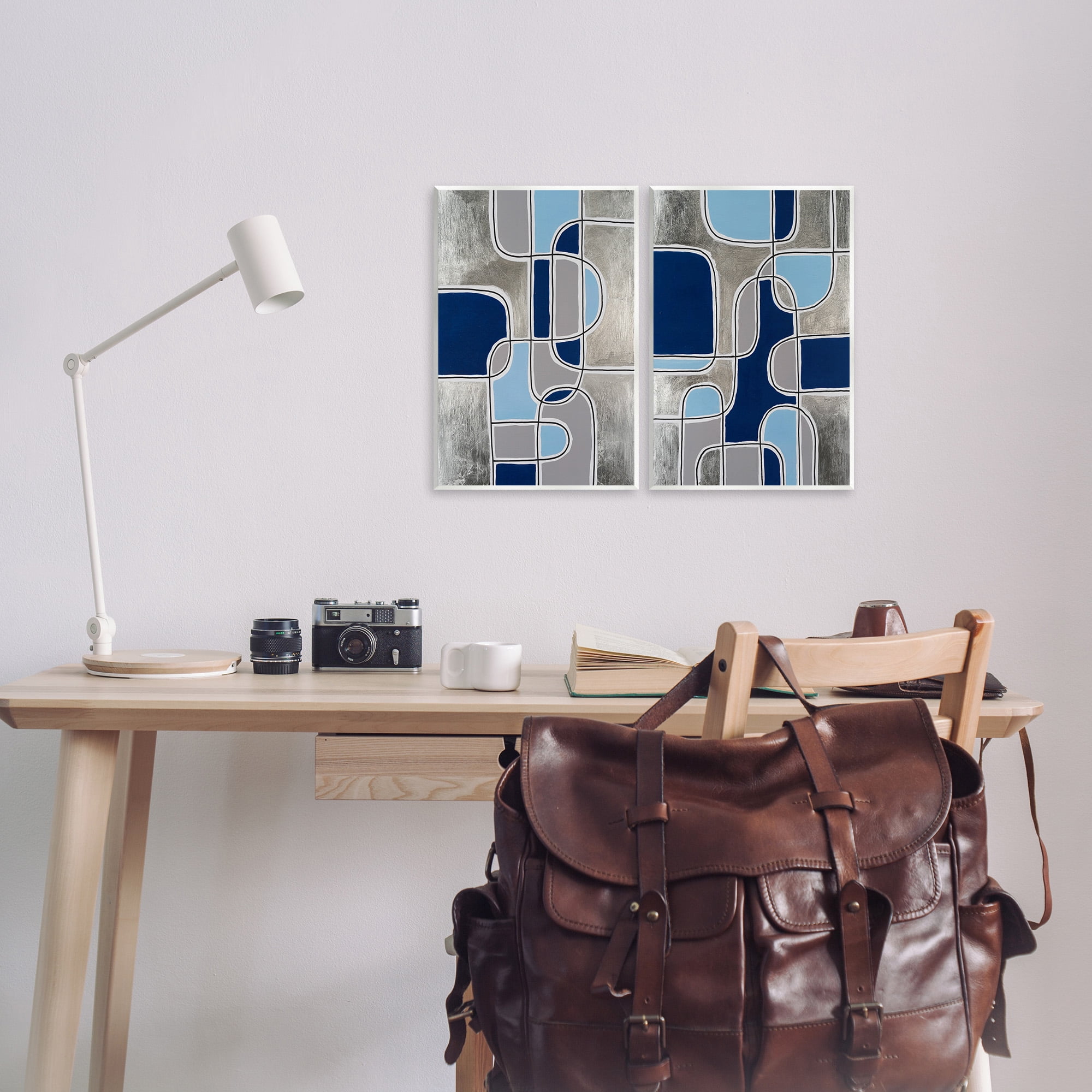 Stupell Industries Blue & Grey Geometrics Abstract Painting Unframed Art Print Wall Art, 10 x 15, Set of 2