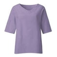 thumbnail image 3 of MIXUE Womens Summer Tops Linen Solid Color V Neck Short Sleeve Loose Tshirts Streetwear,Purple,XXXXL, 3 of 3