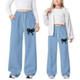 thumbnail image 4 of WAYUTE Girls Pants Bow Knitted Loose Fit Casual Joggers Pants Straight Leg Comfortable Sports Athletic Sweatpants with Back Pocket, 4 of 4