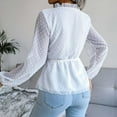 thumbnail image 4 of USSUMA Long Sleeve Shirts for Women Trendy Casual , Women’s Swiss Dots Tops Long Sleeves Shirts V-Neck Elastic Waist Sheer Ruffle Tie Knot Front Peplum Blouse Fall Female, 4 of 6
