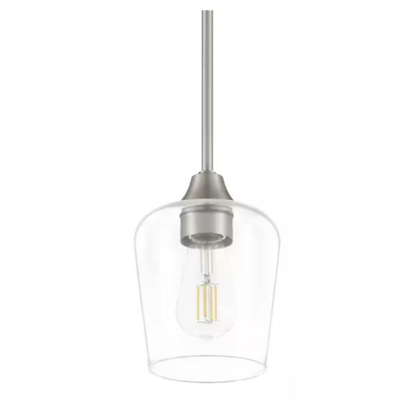 Hampton Bay Pavlen 1-Light Brushed Nickel Contemporary Hanging Mini Pendant with Clear Glass Shade