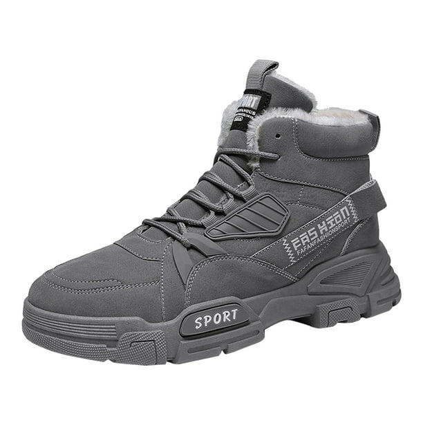 Botas Trabajo Forrado De Piel Hombres Zapatos Altos Ligeros Con Cordones (44) Gris