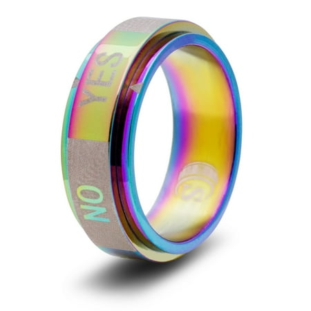 CritSuccess Yes/No Dice Ring Spinner (Size 12.5 - Stainless Steel - Rainbow)